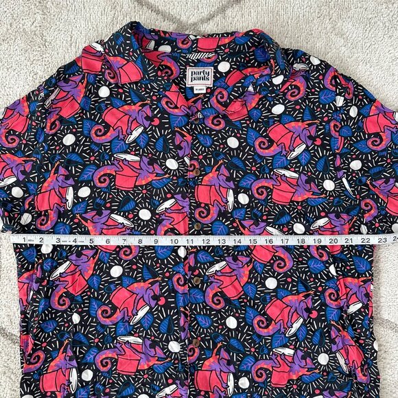 Party Pants Lizard Red Solo Cup 80s Style Graphic Hawaiian Button Up Shirt - Picture 4 of 6